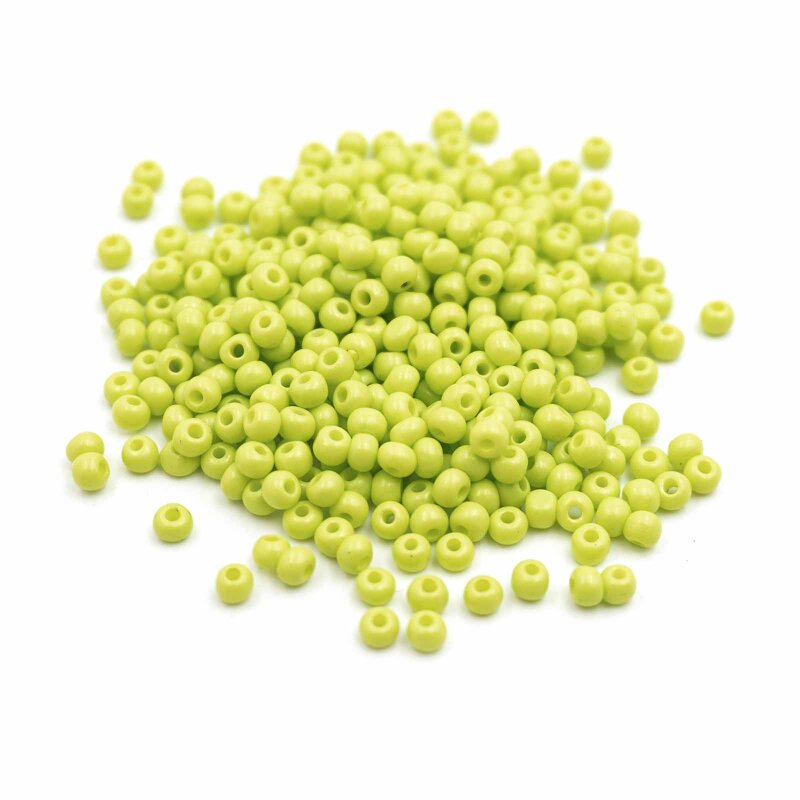 Rocailles Perlen in gelbgrün 3mm 20 Gramm