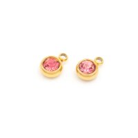 Anhänger mit Strassstein in rosa aus Edelstahl in...