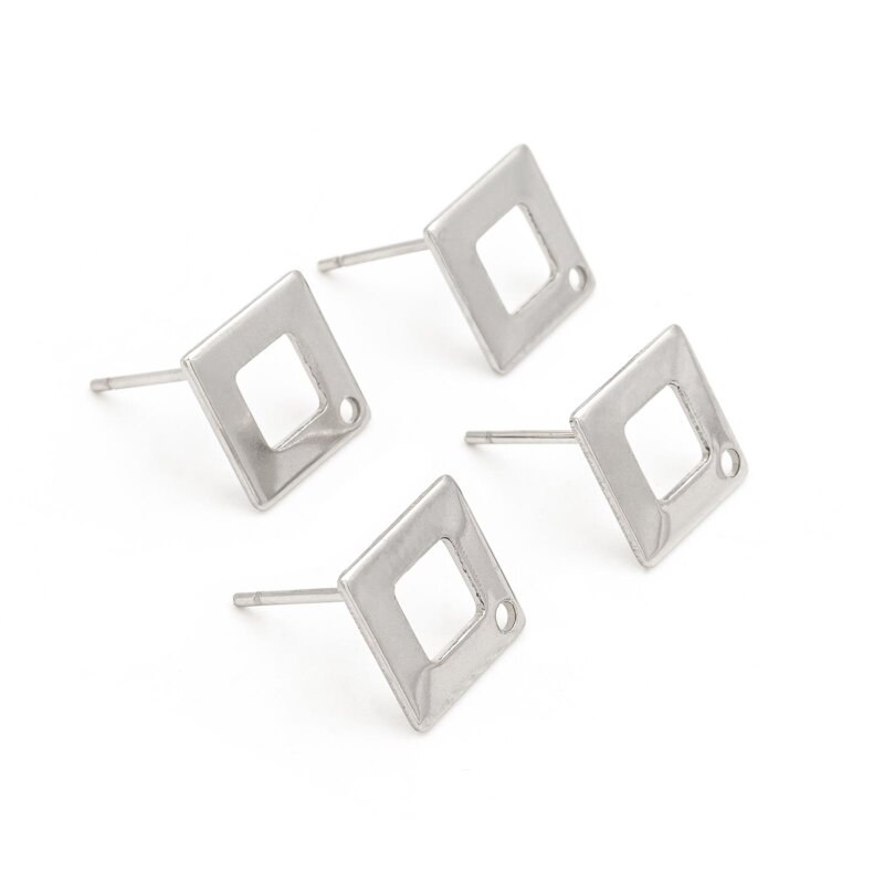 Ohrstecker Quadrat aus 304 Edelstahl in platinfarben 4 Stück