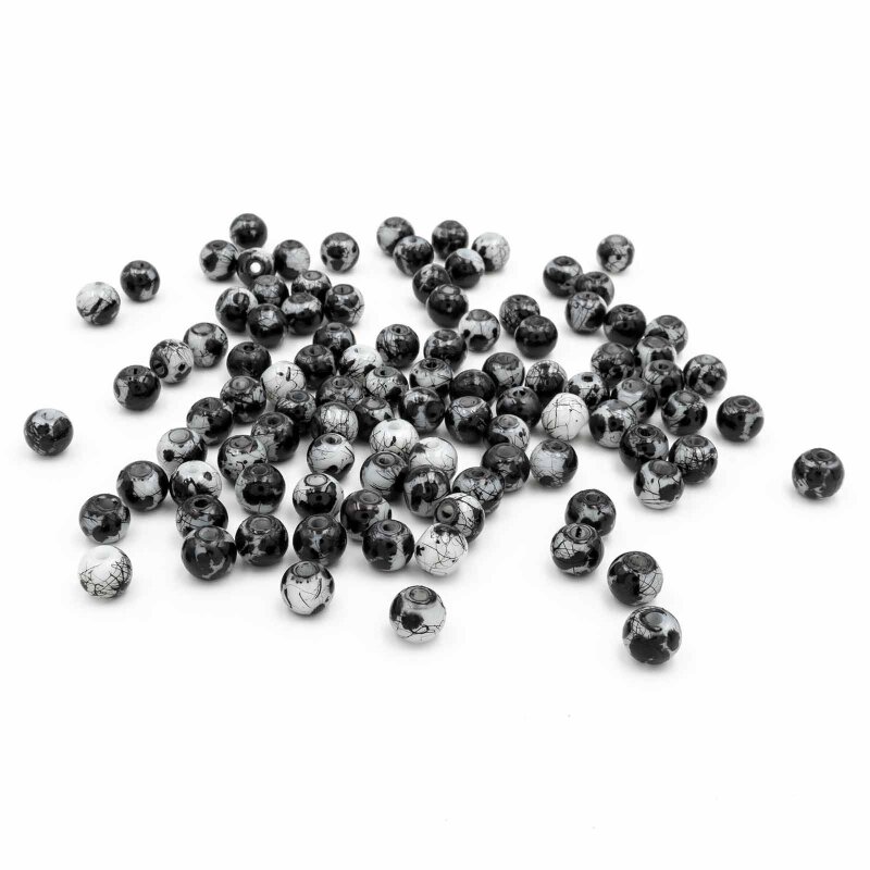Glasperlen in weiß-schwarz gesprenkelt 6mm 100 Stück