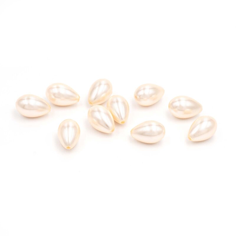 Glaswachsperlen tropfenförmig in beige 8x12mm 10 Stück