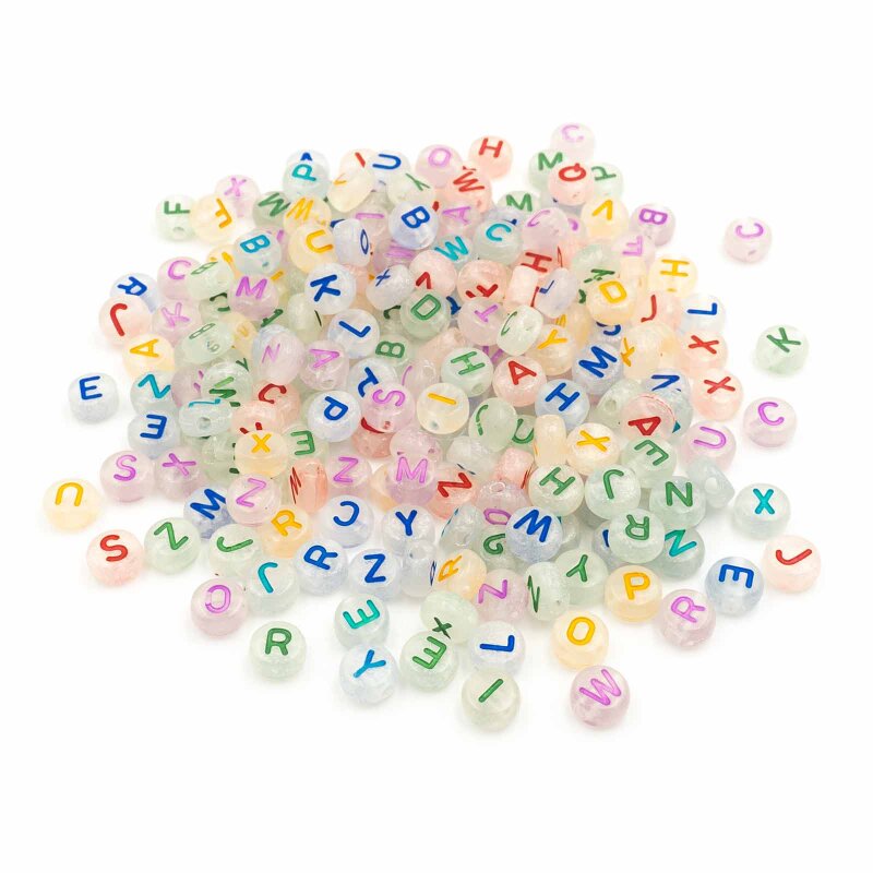 Buchstabenperlen "Glow in the Dark" Farbmix 7 mm 260 Stück