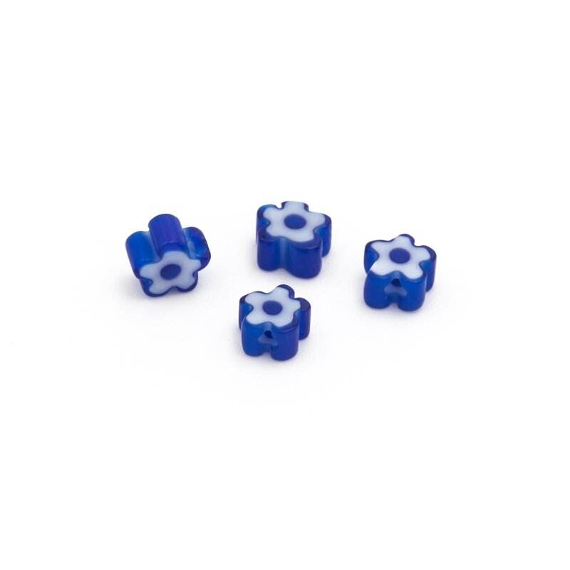 Glasperlen Blume in blau 5x3mm 4 Stück