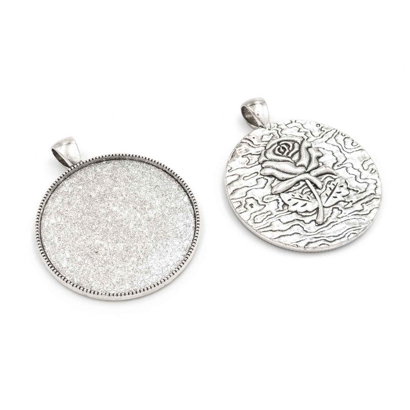 Fassungen mit Rosenmotiv für 35mm Cabochons in antik silber 2 Stück