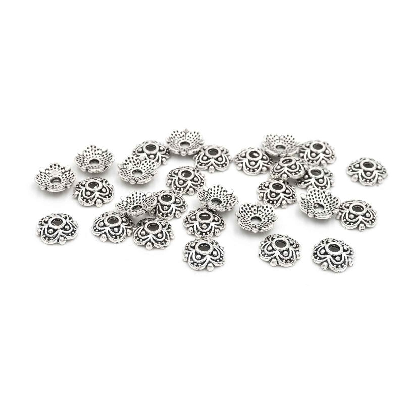 Perlkappen in Blütenform in antik silberfarben 8mm 30 Stück