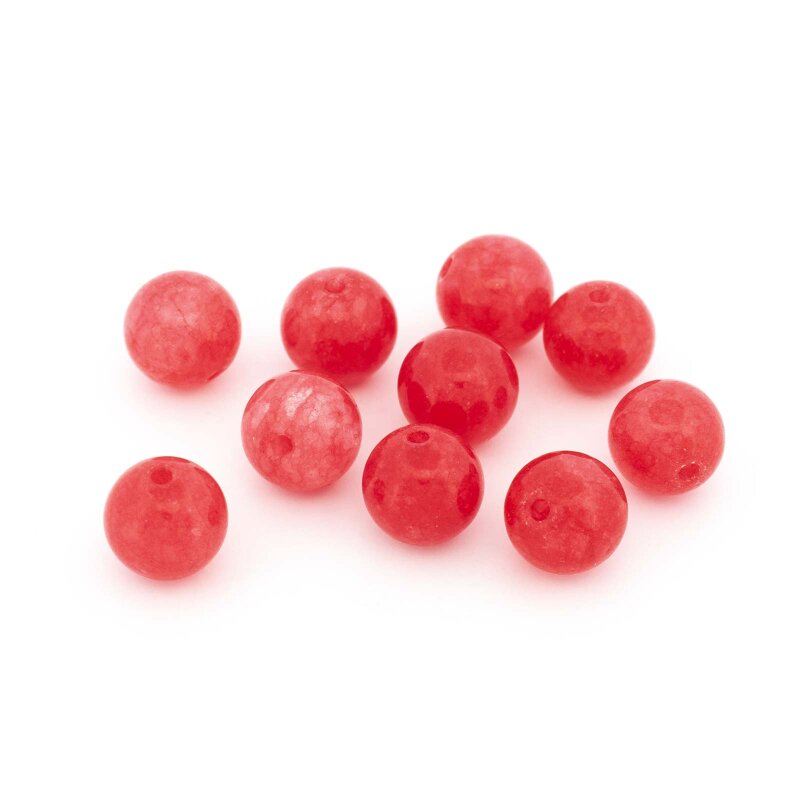 Chalcedon Perlen 8 mm rund Rhodochrosit-Optik rot-pink gefärbt 10 Stück