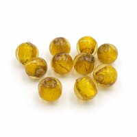 Glasperlen mit Silberfolie in Gelb 10mm 10 Stück