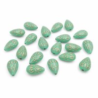 Acrylperlen als Tropfen in Mint mit goldener Verzierung...