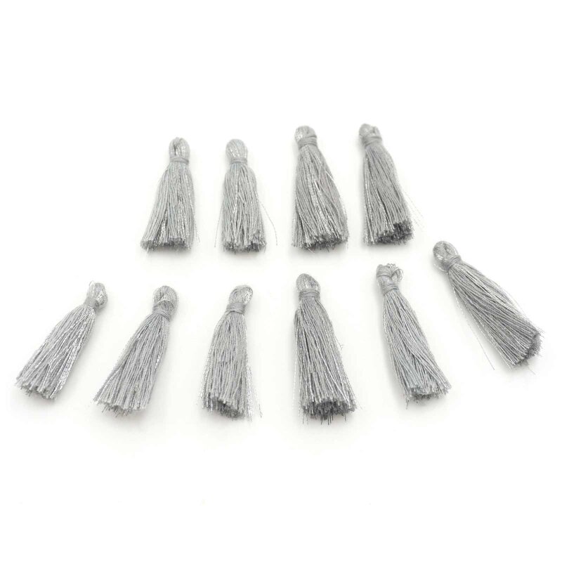 Quasten aus Polyester in grau mit silber 10 Stück
