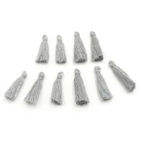 Quasten aus Polyester in grau mit silber 10 Stück