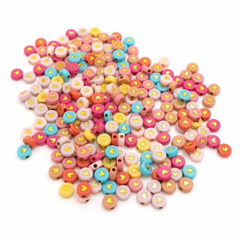 Acrylperlen mit Herz im harmonischen Farbmix 7 mm 100 Stück