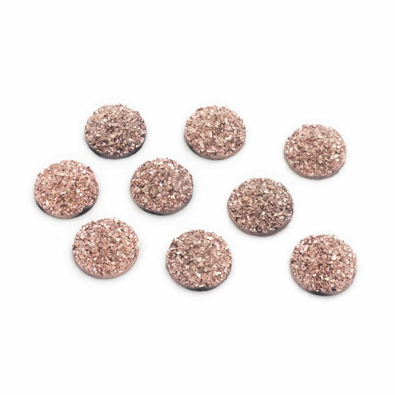 schwarze Cabochons mit Eiskristallen roségold funkelnd 12 mm 10 Stück