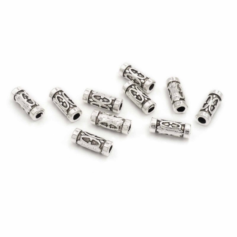 längliche Perlen im tibetischem Stil in antik silber 10 Stück