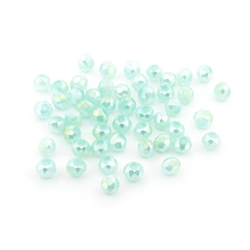 Glasschliffperlen in Aquamarin Holoeffekt 4,5x3,7 mm Rondell galvanisiert 50 Stück
