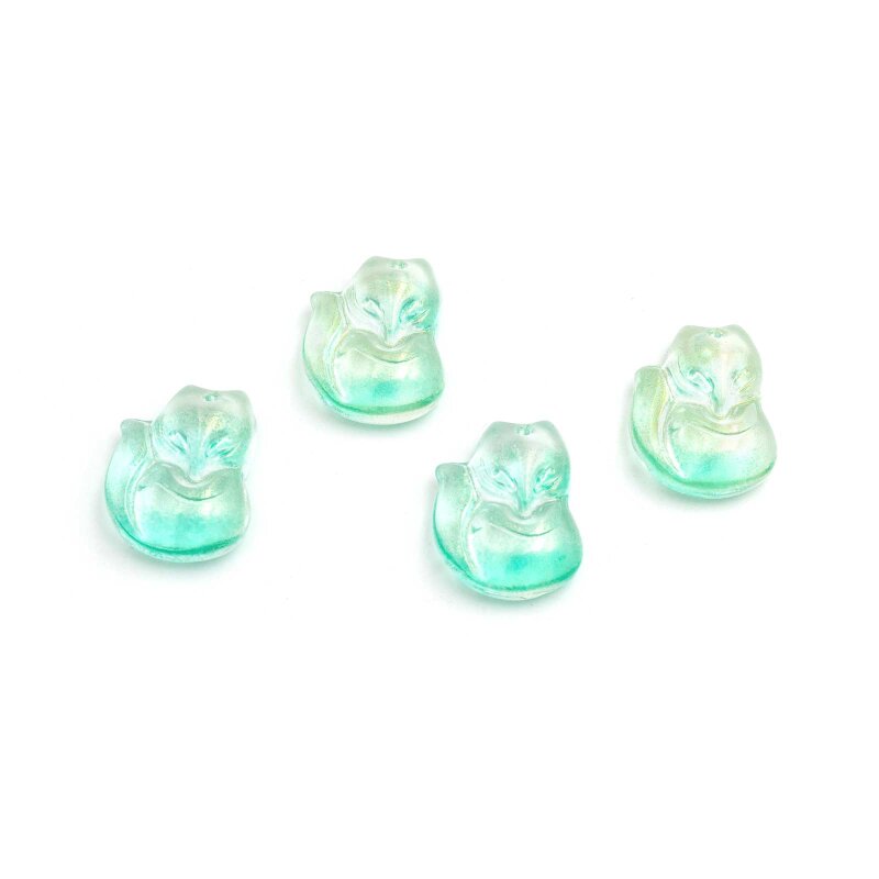 Glasanhänger Fuchs mit grüner und goldener Spotlackierung 4 Stück