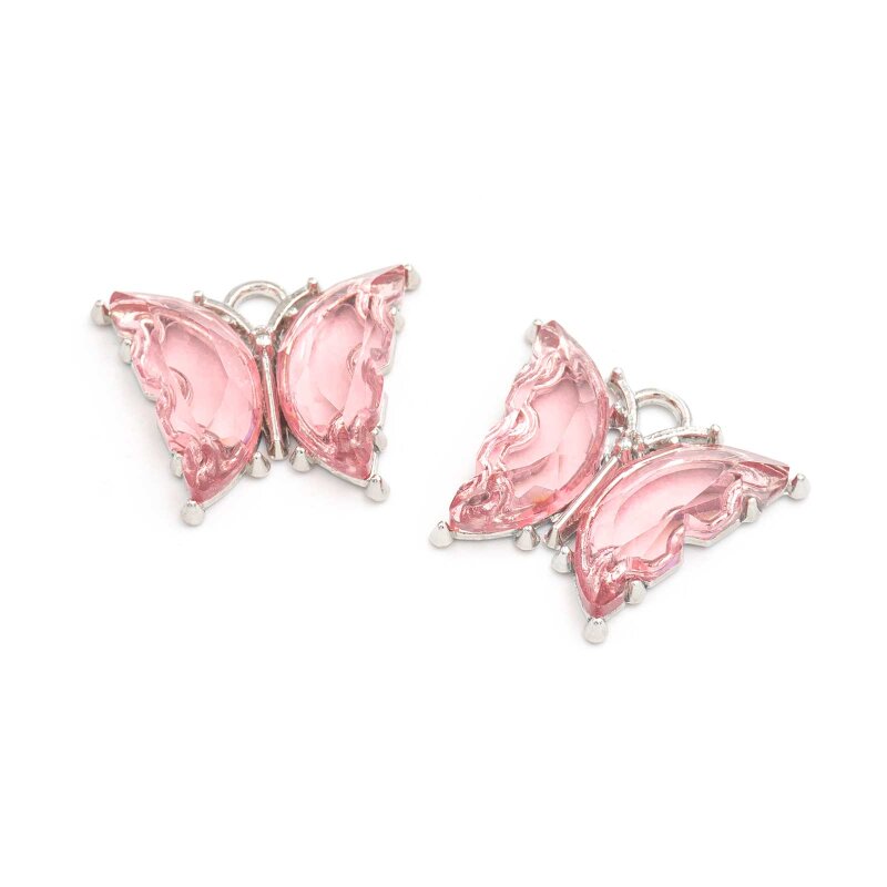 Anhänger Schmetterling silberfarben mit Resin in rosa 22x19mm 2 Stück