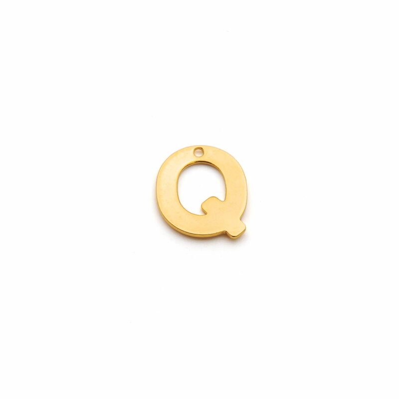 Buchstabe Q Anhänger aus Edelstahl, 18K Gold beschichtet, 11 mm, 1 Stück
