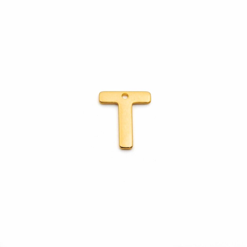 schlichter Anhänger als Buchstabe T aus Edelstahl in goldfarben 1 Stück