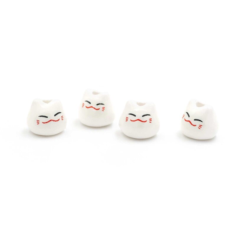 Glückskatze als Perle aus Porzellan 10mm 4 Stück