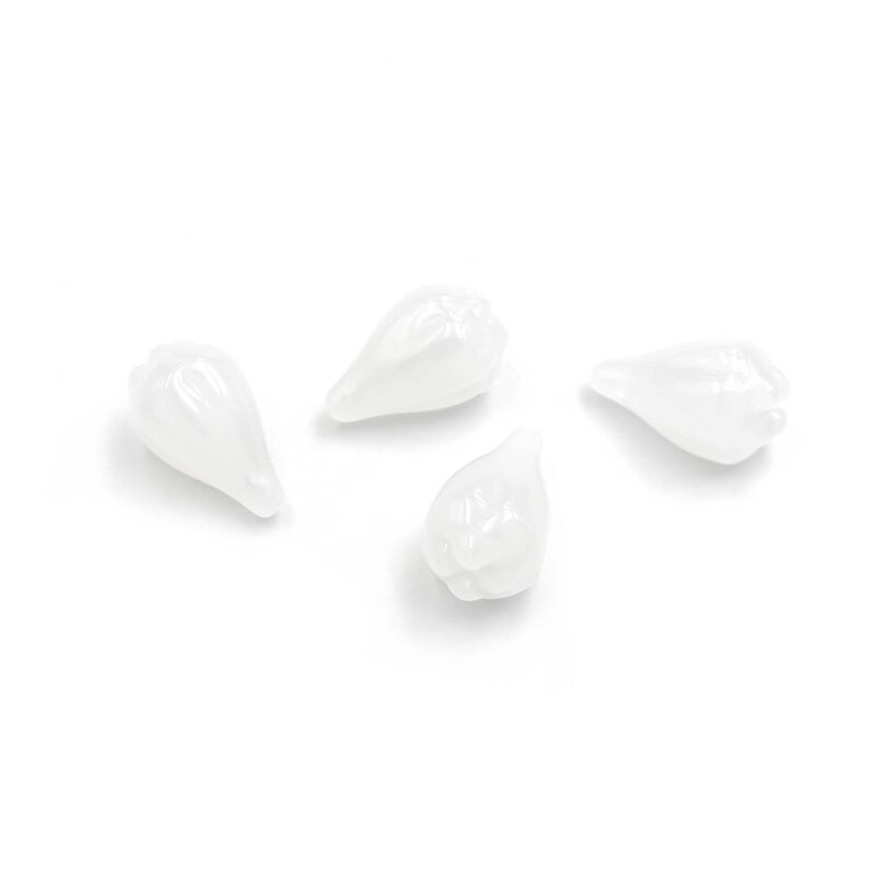 Weiße Glasanhänger als Knospe im Jadedesign 17 mm 4 Stück