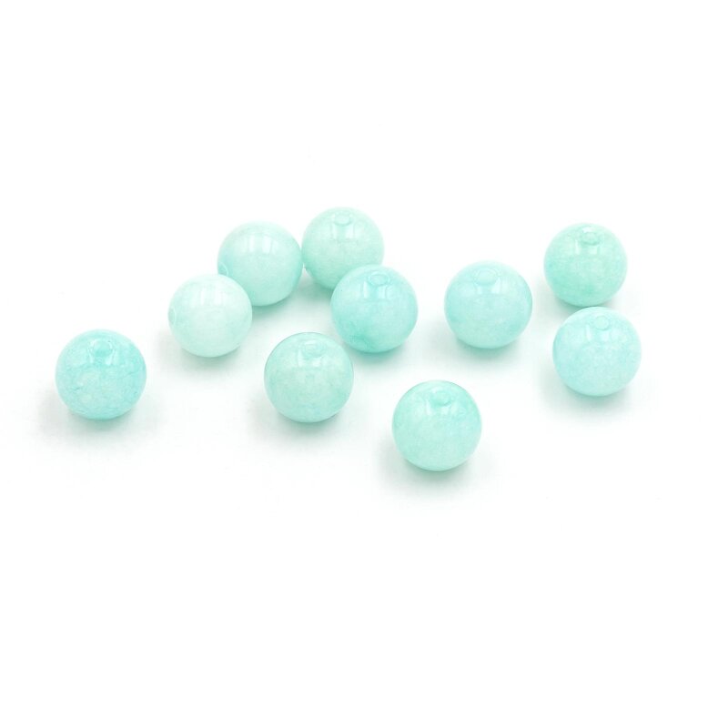 Perlen aus Jade opak in Hellblau gefärbt 8 mm 10 Stück