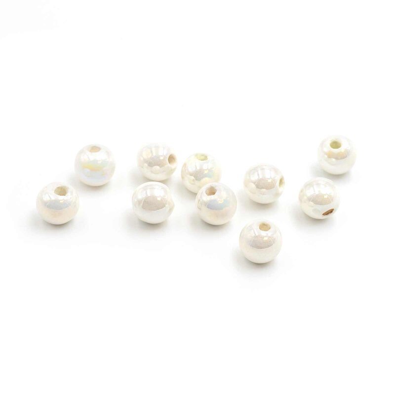 Porzellanperlen in weiß mit Holo Effekt 6 mm 10 Stück