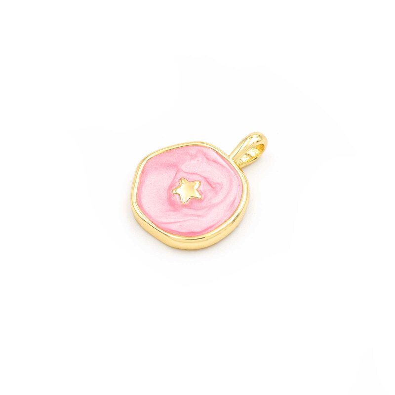 Anhänger aus Messing mit Emaille in Rosa und Stern 1 Stück