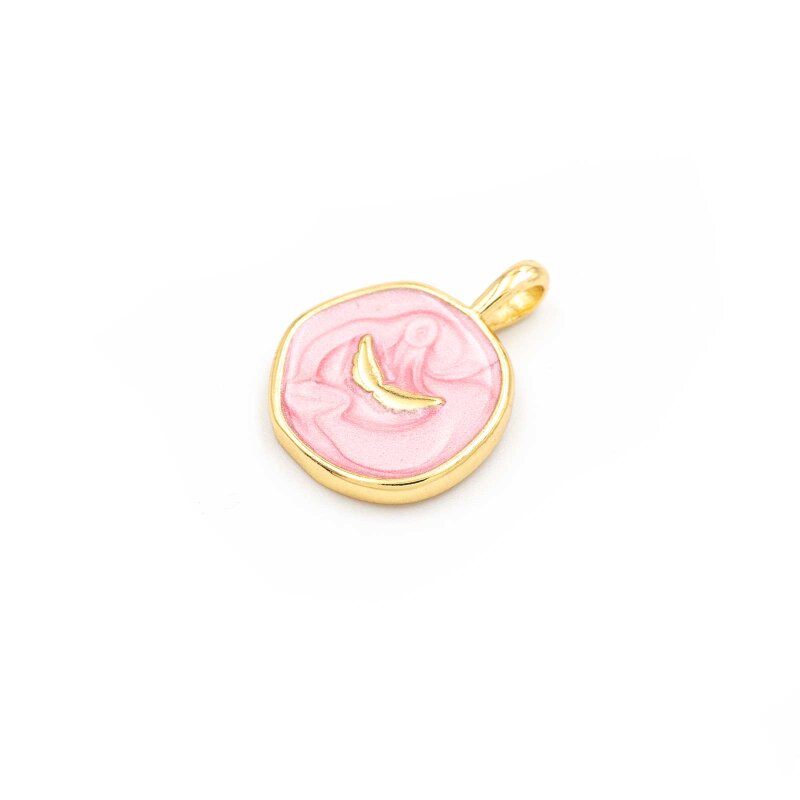 Anhänger aus Messing in Goldfarben mit rosa Emaille und kleinem Flügel 1 Stück