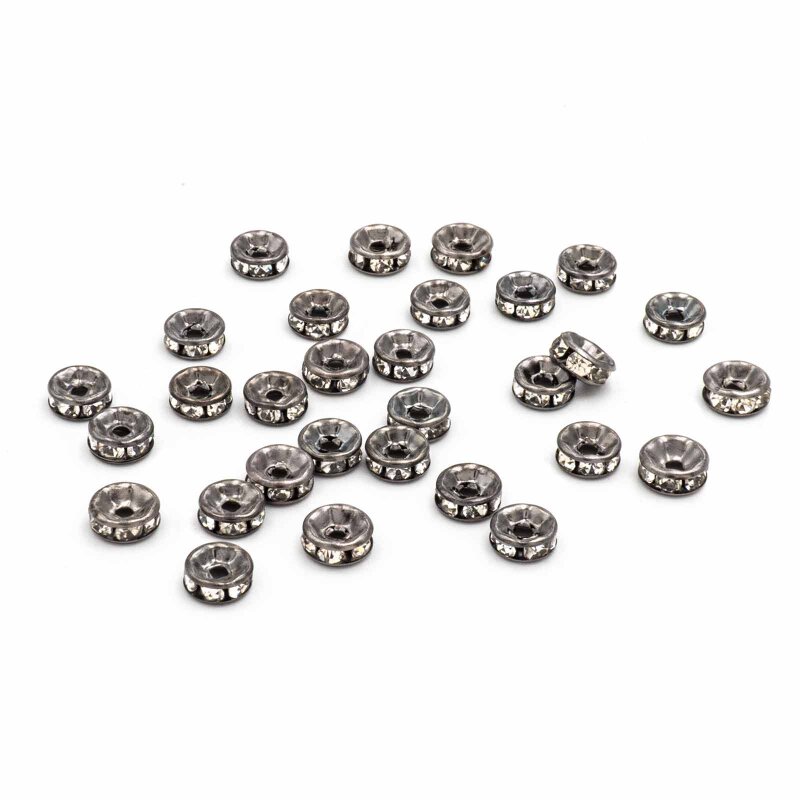 Zwischenperlen mit klaren Strasssteinen in Gunmetall 6mm 30 Stück