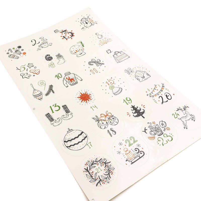 weiße runde Sticker 1 bis 24 mit Lettering Motiven ein Bogen