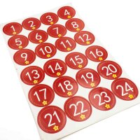 rote runde Sticker 1 bis 24 mit dezentem Motiv ein Bogen