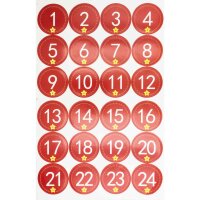 rote runde Sticker 1 bis 24 mit dezentem Motiv ein Bogen