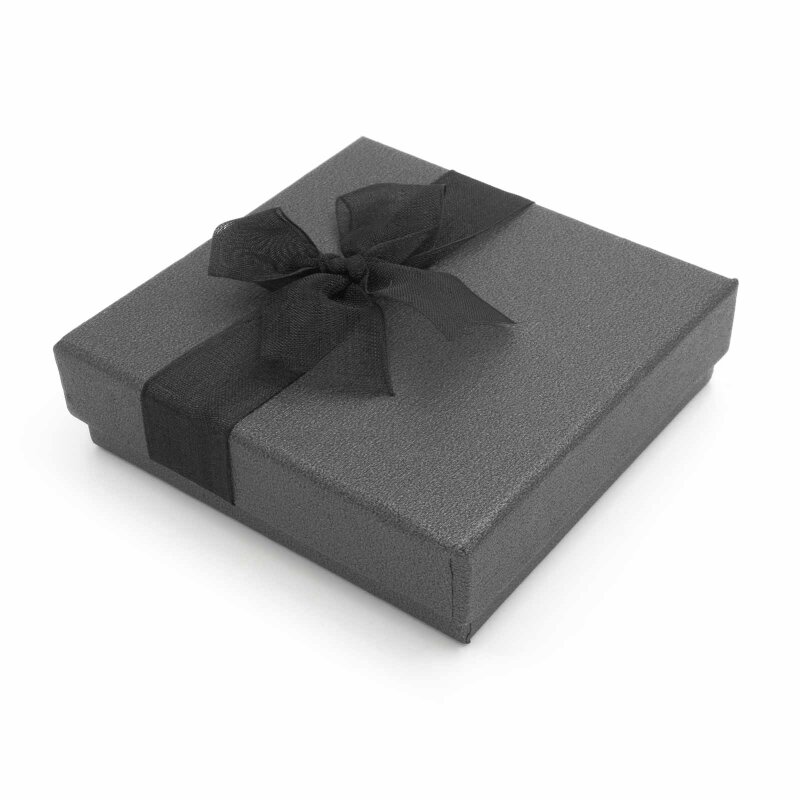 Schmuckschachtel in dunkelgrau mit Organzaschleife 9cm x 9cm