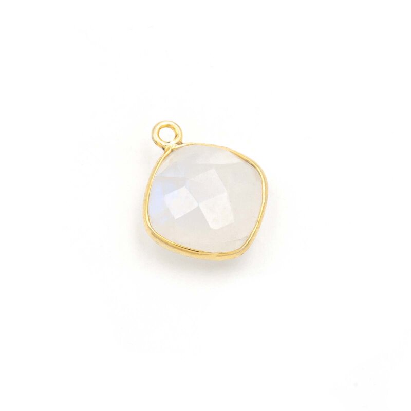 Mondstein Anhänger 925 Silber als Raute 15x12mm Goldfarben beschichtet