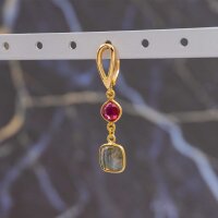 Verbinder als Raute aus 925S mit rotem Quarz 13x8mm in...