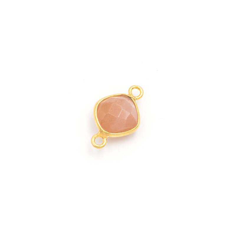Verbinder aus 925S als Raute mit Mondstein in Aprikose 16x10mm in goldfarben