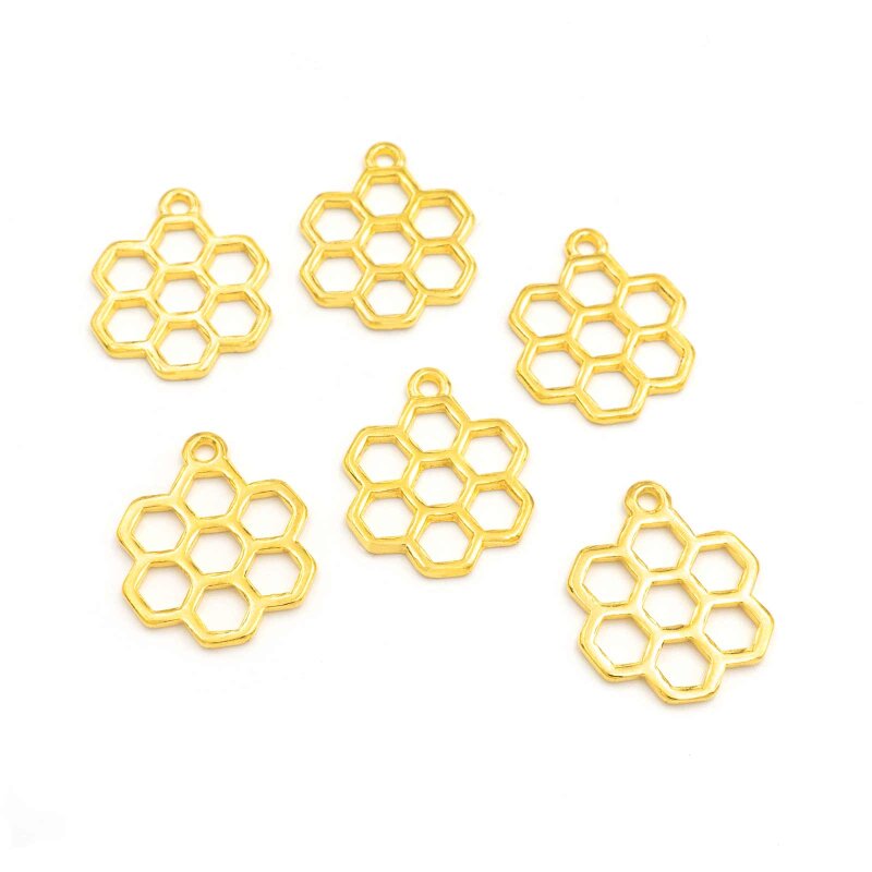 runder Anhänger als Honigwabe in goldfarben 22x18mm 6 Stück