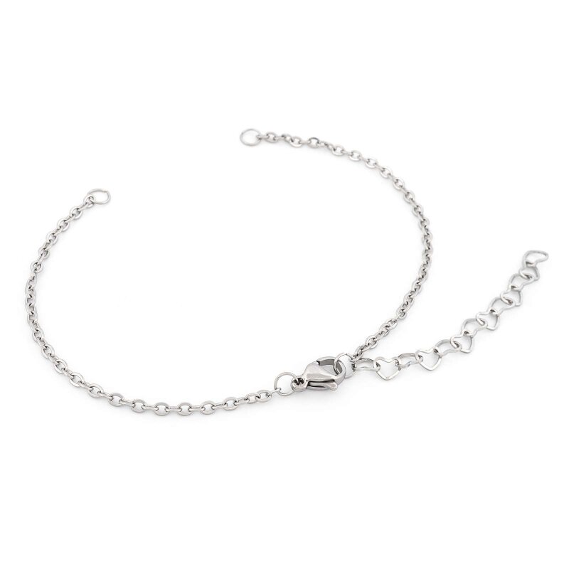 Edelstahl Gliederarmband mit Herz-Verlängerungskette & Karabinerverschluss