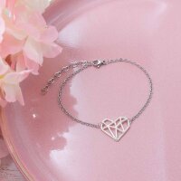 Edelstahl Gliederarmband mit Herz-Verlängerungskette...