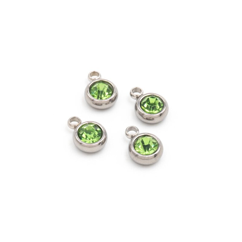 Anhänger aus Edelstahl mit Strassstein in Peridot 4 Stück