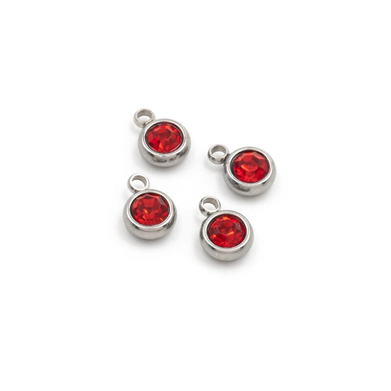 Geburtsstein Anhänger aus Edelstahl mit Strassstein in Rubinrot 4 Stück
