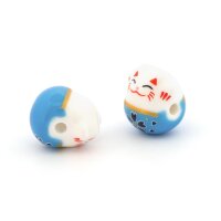 Porzellanperlen als Glückskatze in blauweiß...