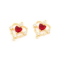 Herz Verbinder 14k vergoldet mit Zirkonia Rot und...