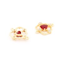 Herz Verbinder 14k vergoldet mit Zirkonia Rot und...