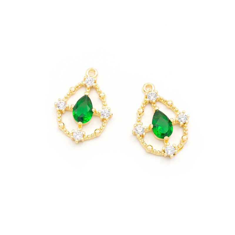 tropfenförmige Anhänger in goldfarben mit Strasssteinen in grün und weiß 16x12mm 2 Stück