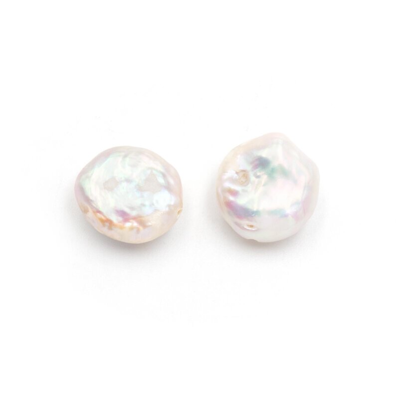 Keshi Zuchtperlen Süßwasserperlen Coin Weiß 10-11 mm 2 Stück Set