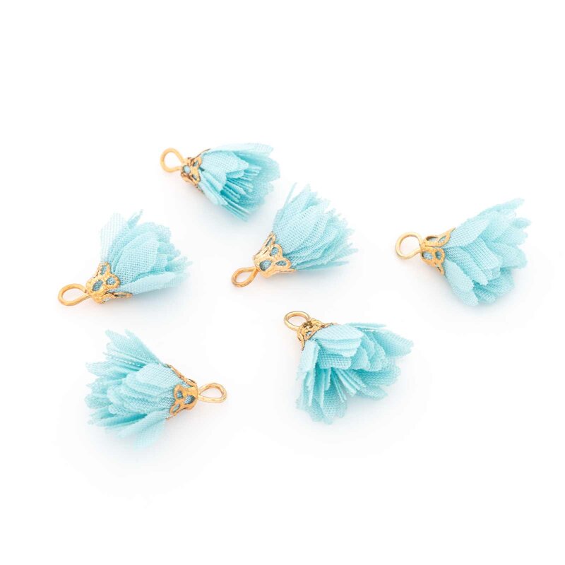 Blüten Quasten Aquamarin 18 mm Goldfarbene Fassung 6 Stück