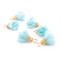 Blüten Quasten Aquamarin 18 mm Goldfarbene Fassung 6...