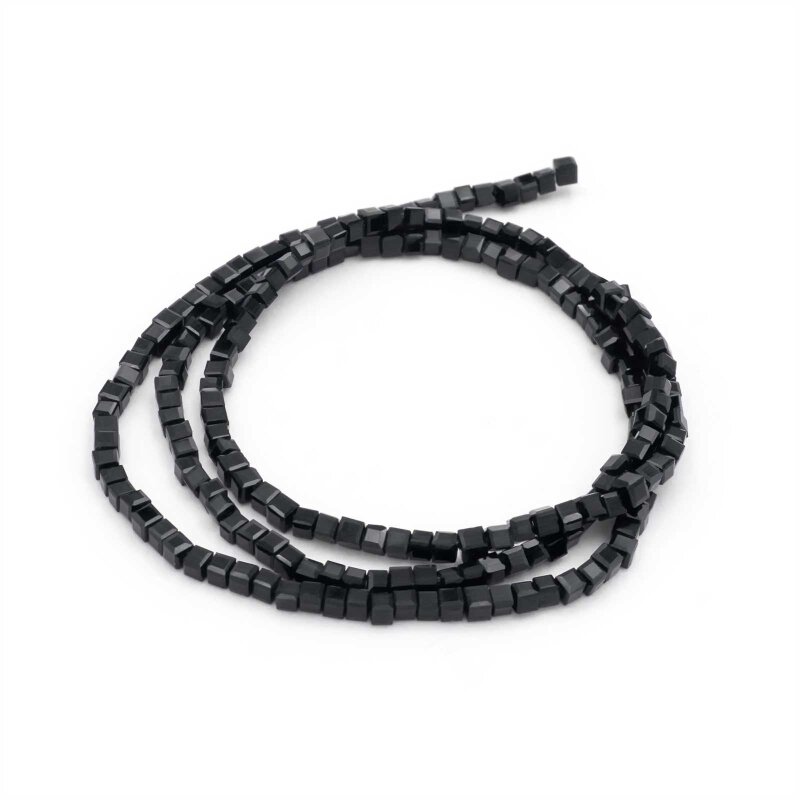 Glasschliffperlen Würfel schwarz 2mm 1 Strang facettiert