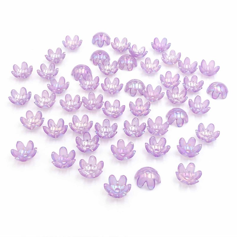 Perlkappen als Blüte aus Acryl in Violett 50 Stück